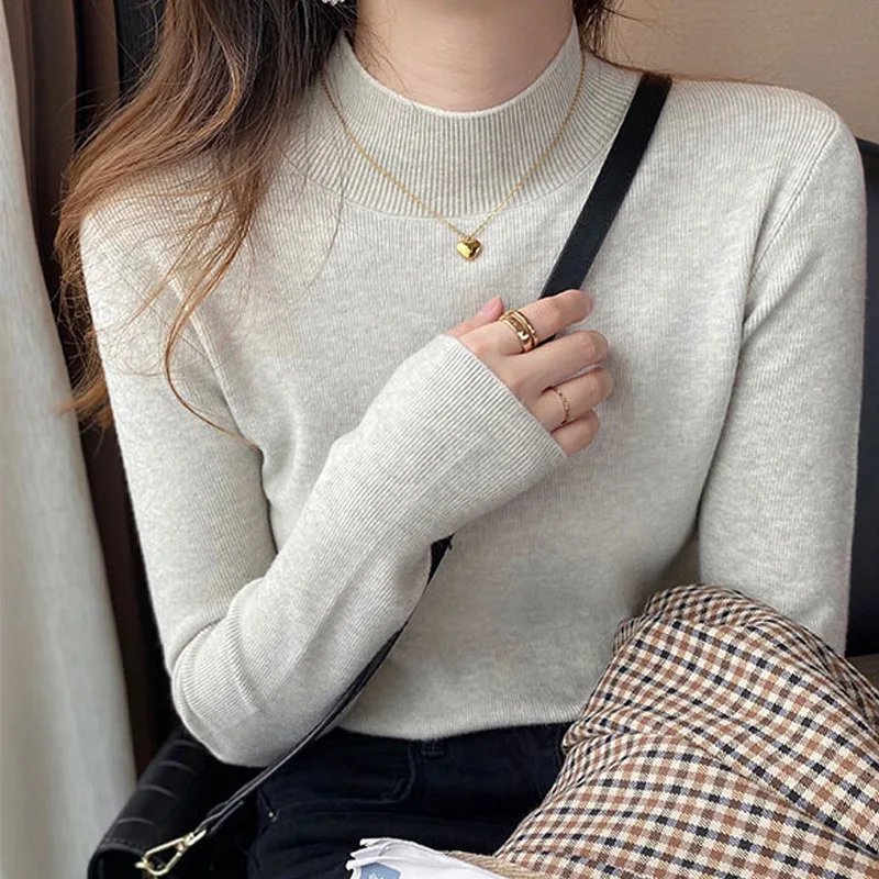 

Sweater bottoming shirt women's autumn and winter new slim solid color pullover sweater top