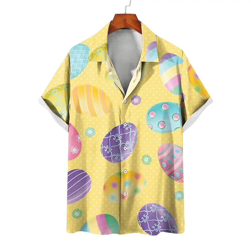 thumbnail image 1 of Camisas hawaianas de feliz Pascua para hombres, camisas con botones y estampado de huevos de conejo, camisas casuales de verano para fiestas en la playa, ropa para mujeres, 1 of 5