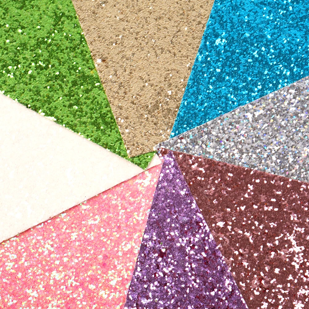 Leather Fabric Vinyl Sewing Fabric Vinyl Fabric 8pcs A5 Solid Color Chunky Glitter Faux Synthetic Leather Leatherette Vinyl Sheets Fabric Set DIY Earrings Bows Projects 15x21cm