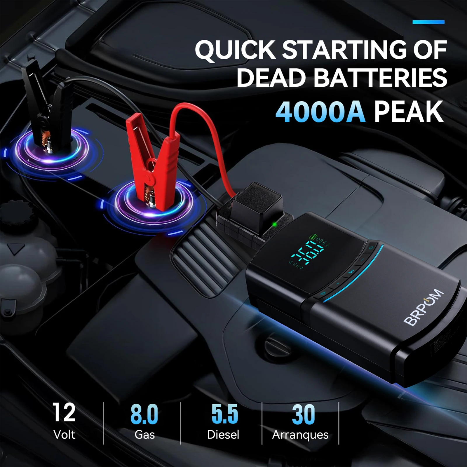 4 in1 Car Jump Starter Emergency Air Pump 150PSI Air Compressor 8000mAh Peak Current 800A Starter Device Digital Tire Inflator