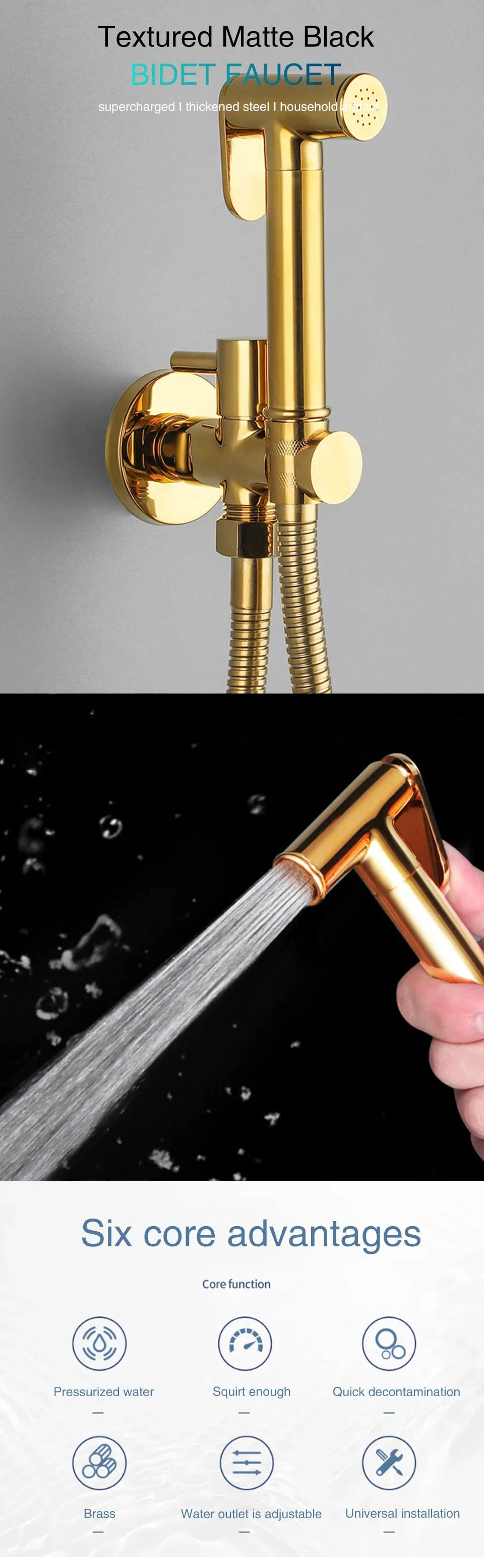 Description Picture 6 of itemAvapax Brass Bidet Faucet Handheld Bidet Sprayer Set Rose Gold Toilet Faucet Single Cold Water Portable Bathroom Shower Head