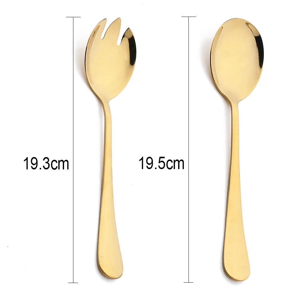 2Pcs Salad Spoon Fork Stainless Steel Salad Dessert Spoon Cutlery Set Serving Spoons Kitchen Utensils Accessorie Tableware
