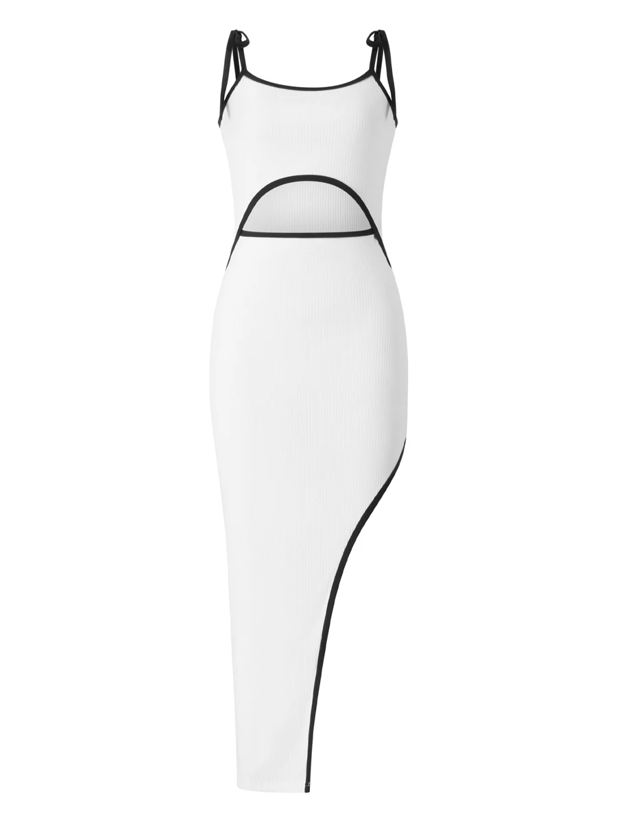 

Женское платье макси без рукавов с вырезом, сексуальное облегающее длинное платье на бретелях-спагетти с Боковым Разрезом, облегающее коктейльное платье