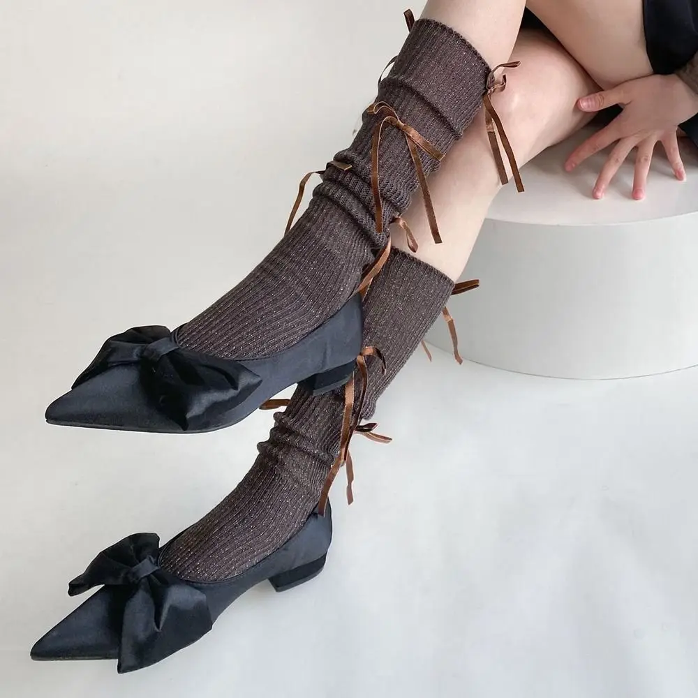 Cotton Lolita Socks with Multi Bowknot Decoration for Women