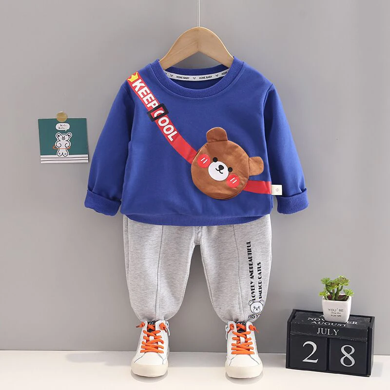 stylish baby clothing set Spring and Autumn Children's Suit Boys Cartoon Pullover Two-piece Long Sleeve 0-4 Years Old Boys and Girls Casual Sweater Suit sun baby clothing set