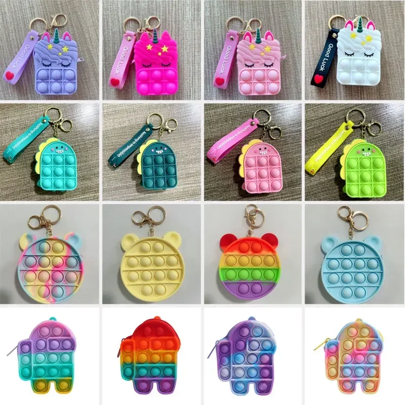 

1PSC New Colorful Simple Dimple Messenger Bag Fidget Toys Push Bubble Antistress Children Toy Pop Its Keychain Wallet Wholesale