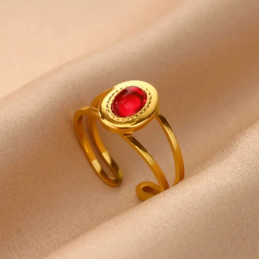 Opal Oval Adjustable Rings Women Gold Stainless Steel