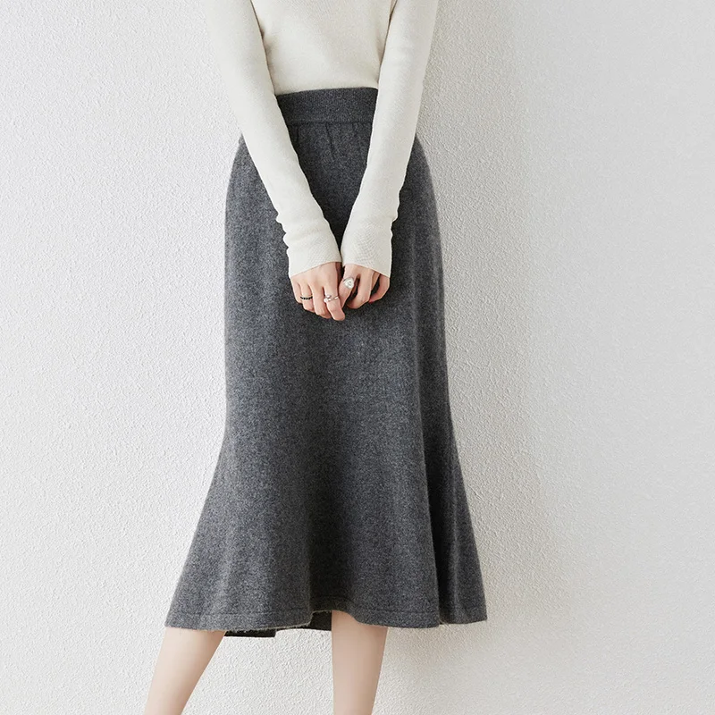 

100% Pure Wool Skirt Women's Autumn And Winter New Long Pleated Pendulum A Cashmere Skirt Wool Knitted Umbrella Skirt