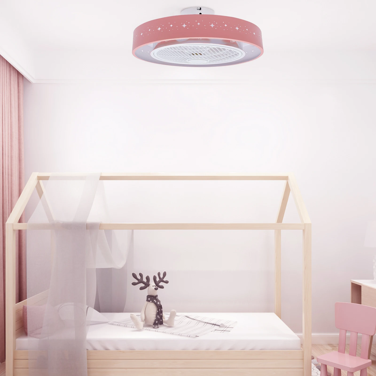 

Modern Pink Round Star LED Ceiling Fan Girls Room Children Bed Room Pendant Lamp Iron Acrylic Kids Electric Fan Lamp with Remote