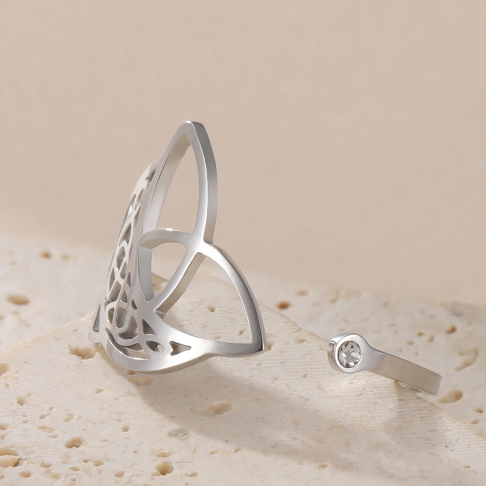 Dawapara Triquetra Filigran Halbmond-Ring Verstellbarer Dreifaltigkeitsknoten Glückssymbol Edelstahl Ehering Schmuck – Detail 12