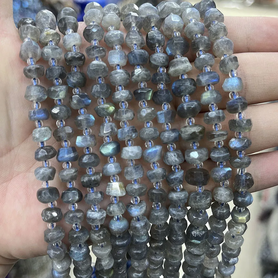 

Natural Crystal Labradorite Disc Bead Small Section Faceted Loose Spacer for Jewelry Making DIY Necklace Bracelet 15''4.5x7.5mm