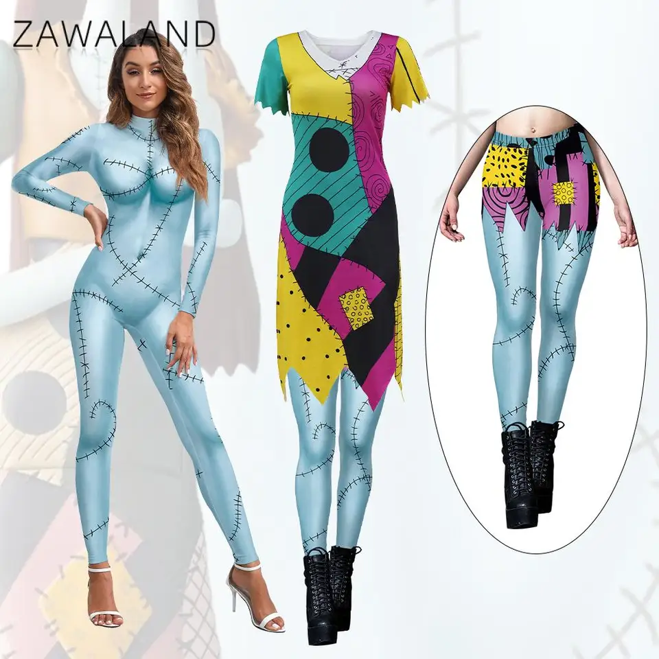 ZAWALAND Cosplay Sally Costume Suits Nightmare Before Christmas Jumpsuits  Women Disguise Sally Party Fancy Dress Leggings Sets - AliExpress 200000532