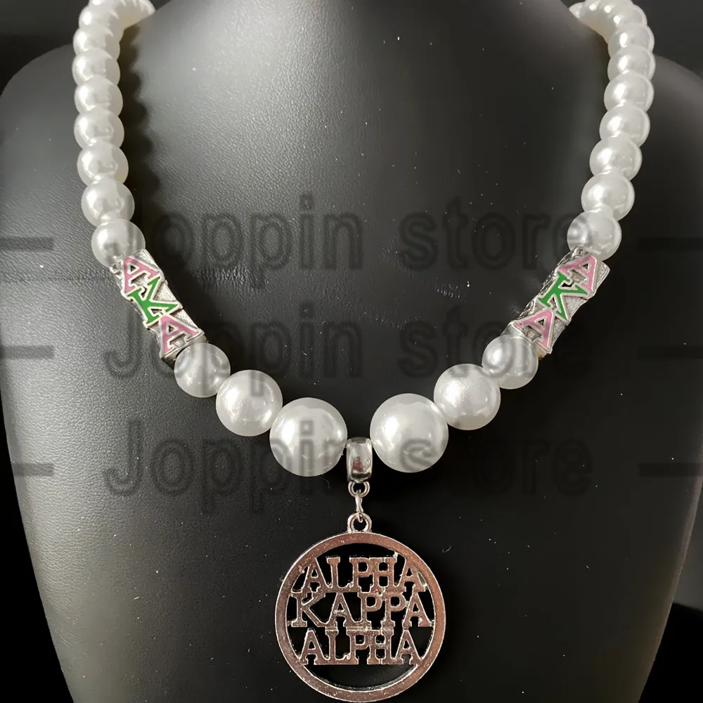 American black women pink society ALPHA sorority pendant multi-layered imitation pearl bead necklace choker