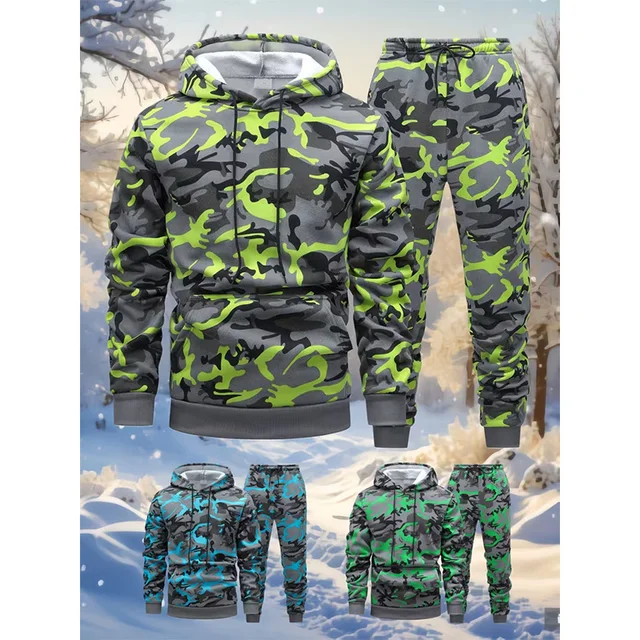 Ensemble de survêtements camouflage 3D imprimé pour hommes et femmes – Sweat-shirts et pantalons de jogging deux pièces pour l'extérieur – Tenue de sport pour homme 1