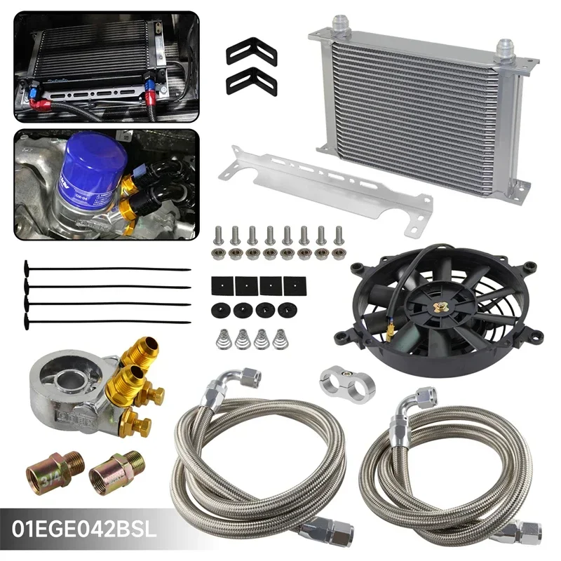 Kit Di Montaggio Radiatore Olio Motore Universale A 25 File Con Adattatore Filtro Olio Termostatico E Ventola Elettrica 12V