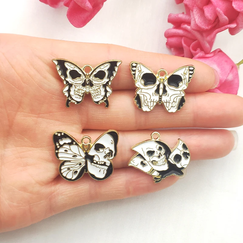 

10PCS Halloween Alloy Drip Oil Jewelry Accessories Skull Butterfly Pendant Necklace Earrings Crafts DIY Handmade Charm
