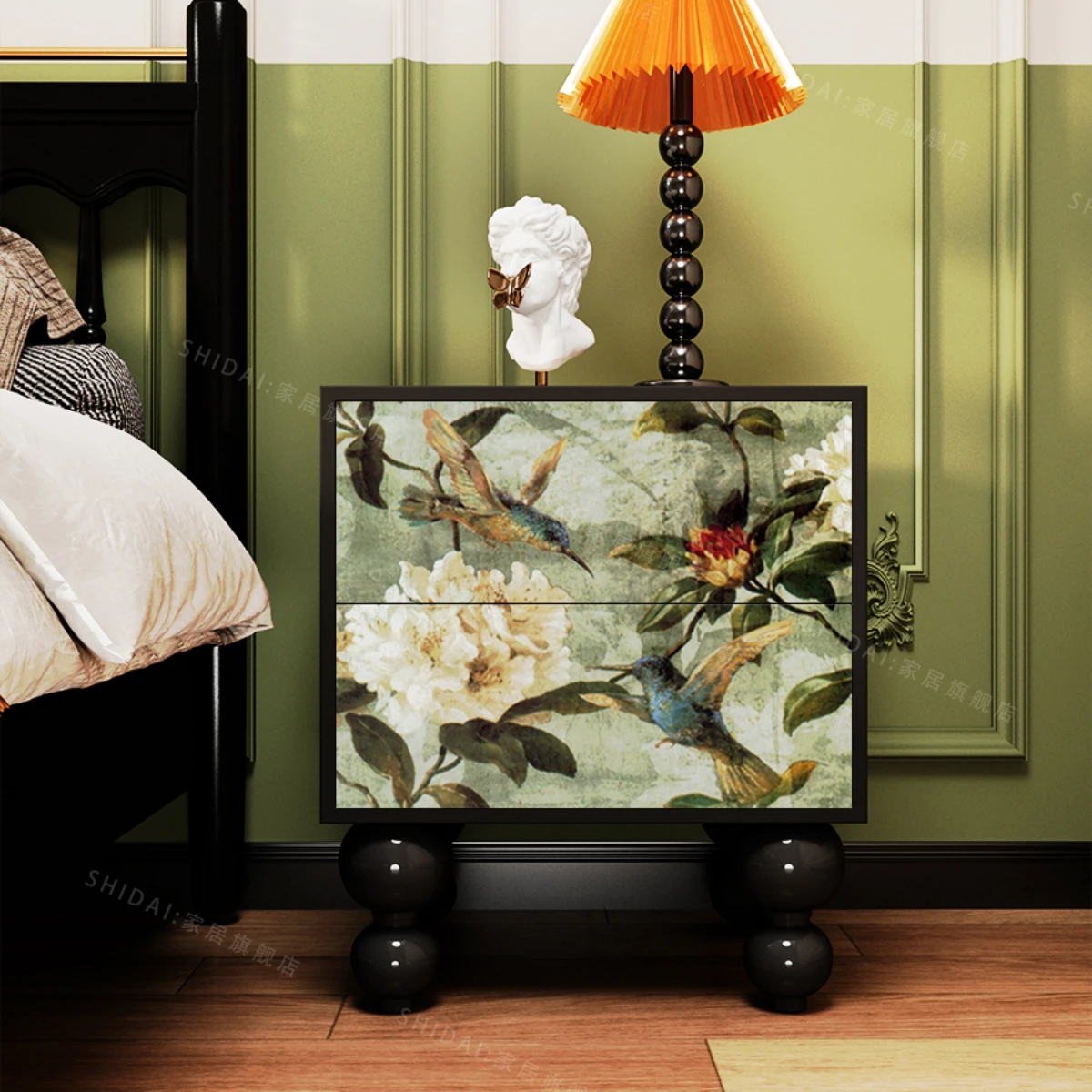 

New Chinese Style Household Bedroom Solid Wood Bedside Storage Cabinet