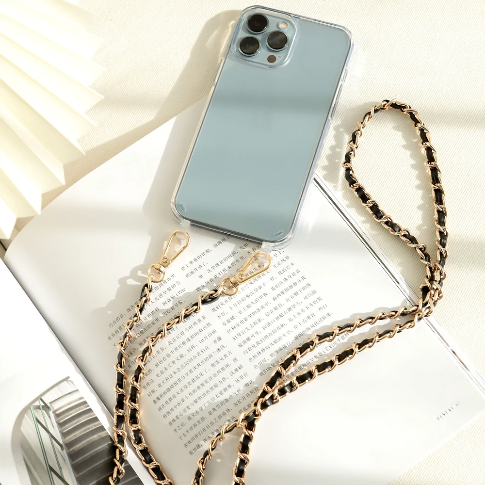 Luxurious Leather Bracelet Strap Crossbody Lanyard Phone Case with Chain - 120 CM