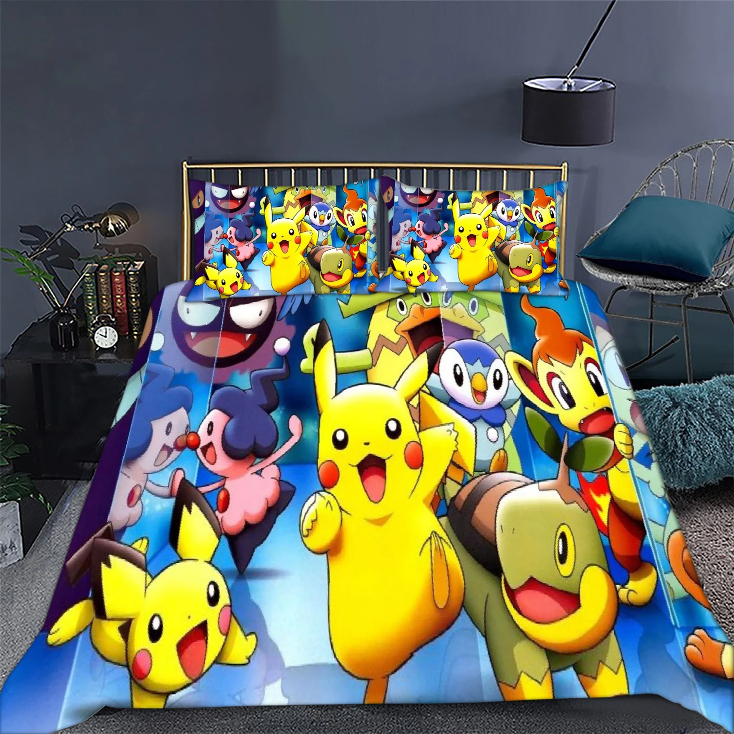 オンラインストアクーポン タカラ ポケモン ピカチュウ ヨーロッパ イギリス キルト 漫画 掛け布団カバー 枕カバー用の2 3個の寝具セットe03 品質重視 l V8v In Ua