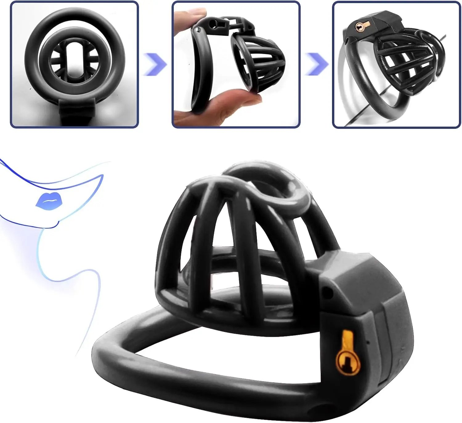 Honeycomb Chastity Cage with 4 Active Sizes Rings Lightweight Chastity Device Cock Cage for Men Hollow Ventilation Penis Lock Ad