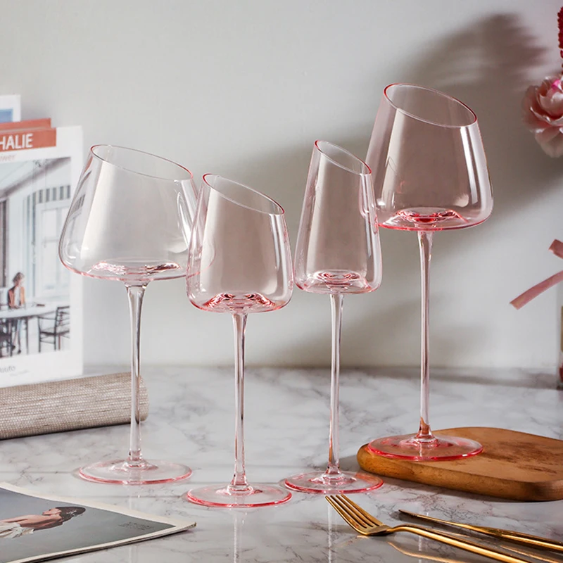 French Flamingo Red Wine Glasses Set Crystal Glass Goblet Creative Inclined Mouth Concave Bottom Champagne Wine Cup Glass Drinkware