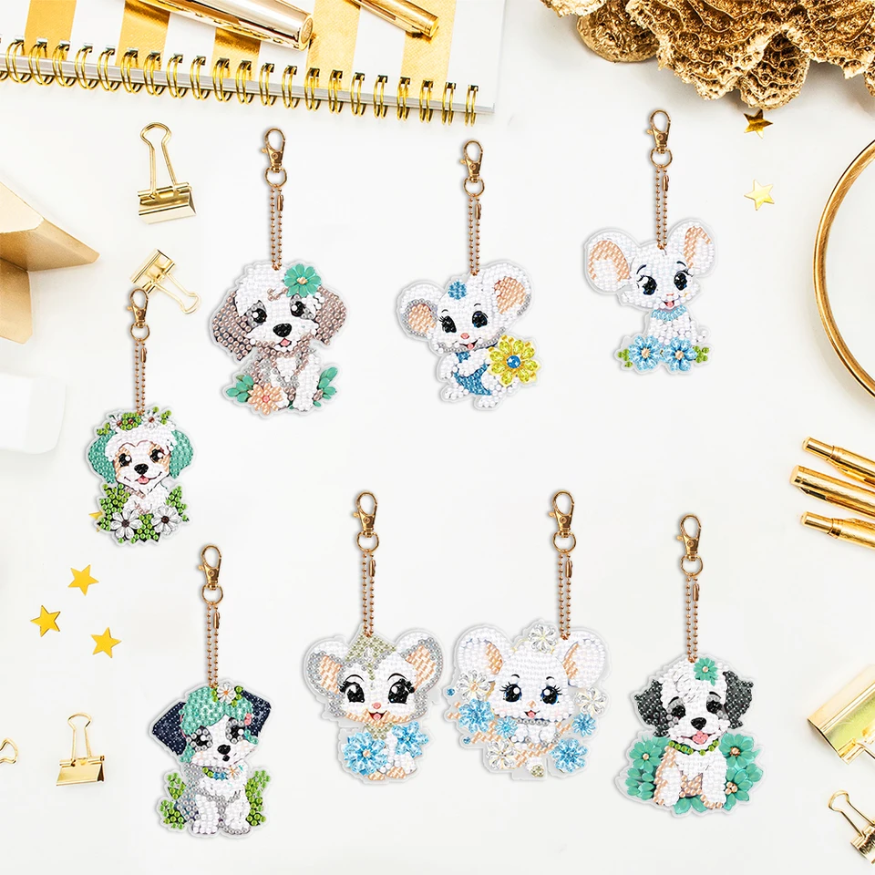 8PCS Double Sided Diamond Art Keychain Set