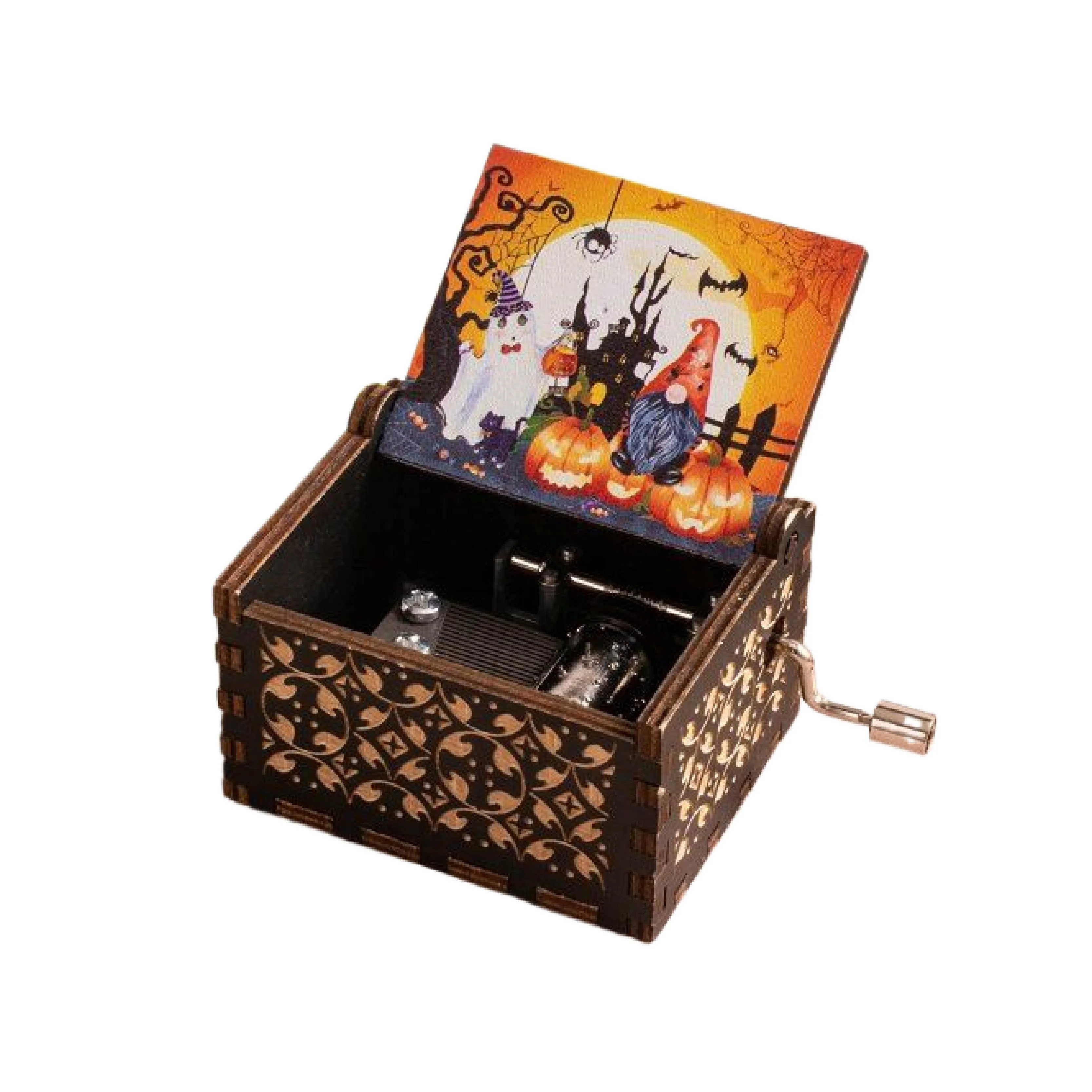 

Danvon Halloween Theme Hand Crank Music Box Halloween Gift For Kids Wooden Music Box