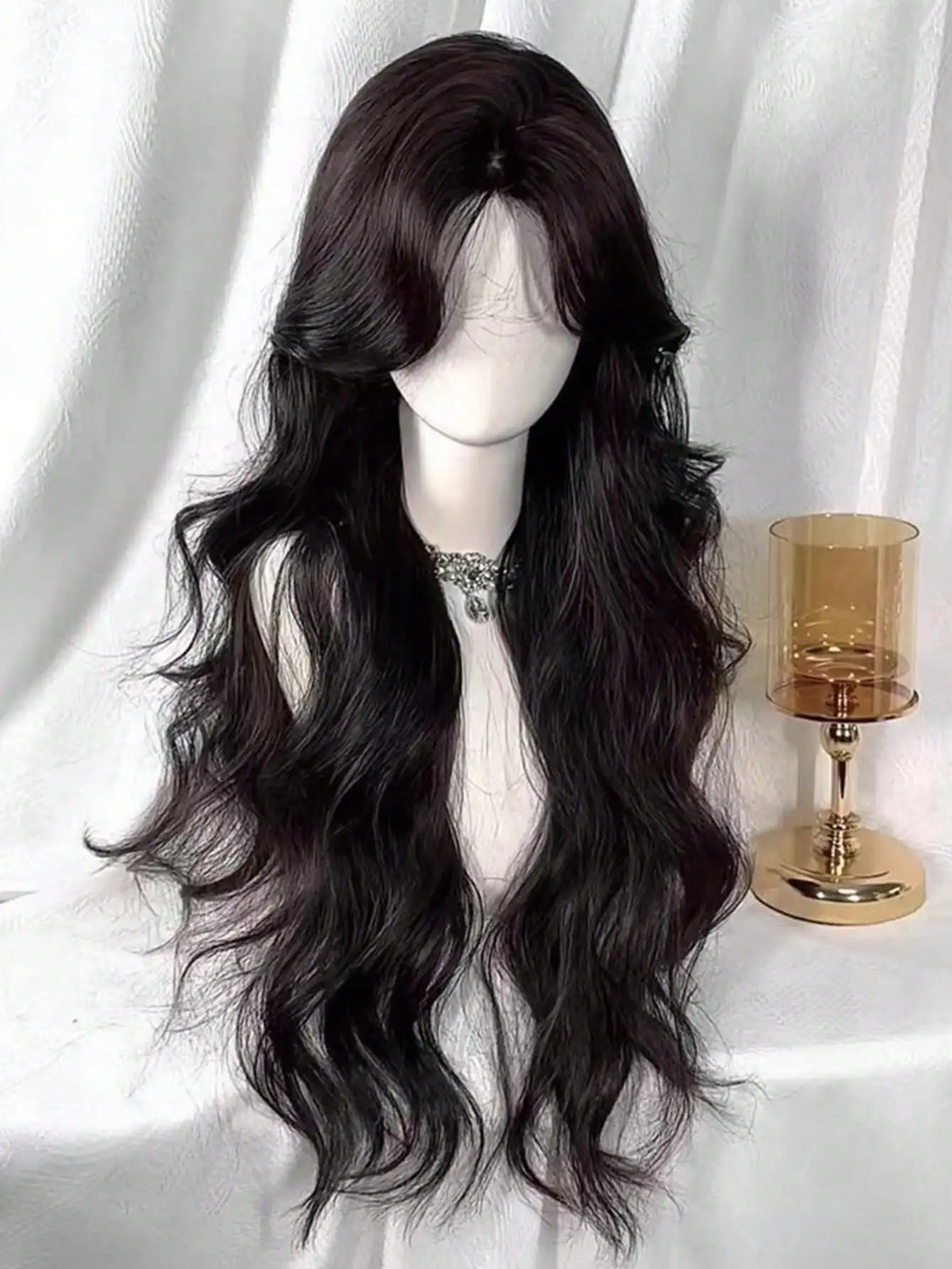 Parrucche Sintetiche da 30 Pollici, Capelli Lunghi Ondulati Ricci LM con Frangia, Parrucche con Fascia per Cosplay, Parrucca Nera Lolita per Uso Quotidiano Femminile - immagine 6