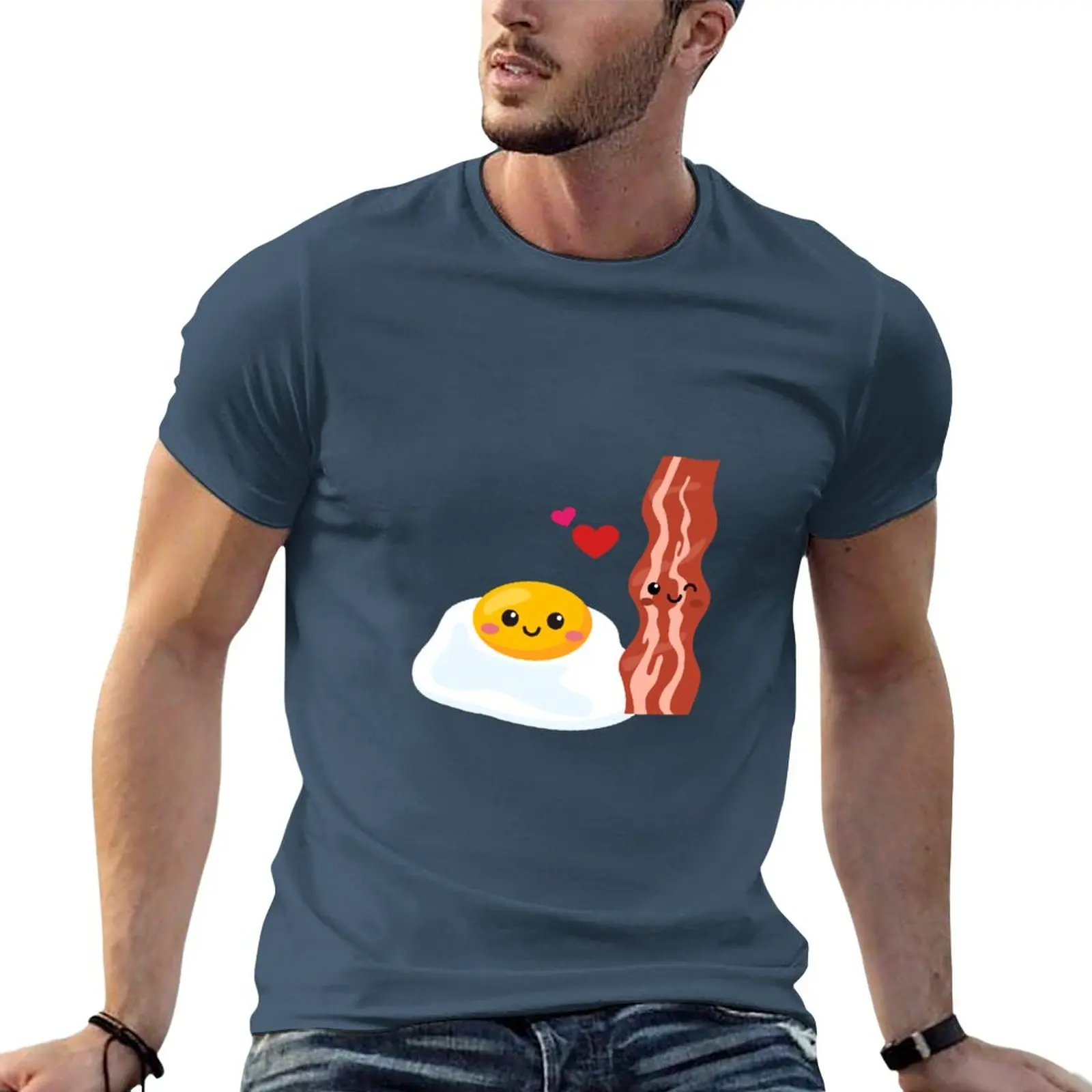 

Cute Eggs And Bacon Breakfast Cute Food T-Shirt quick drying shirt Short sleeve plain white t shirts men