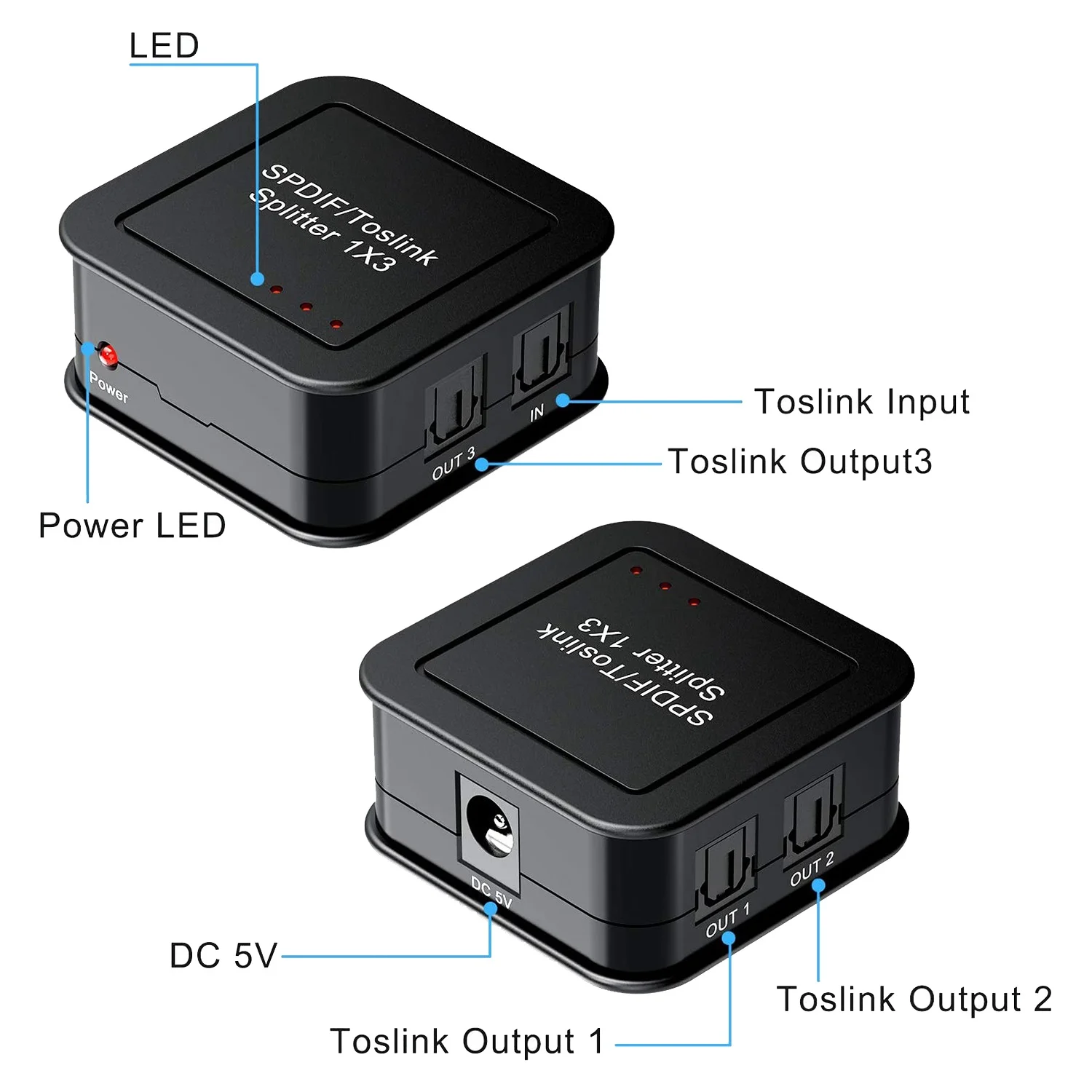 Premium Digital Optical Audio Splitter - 1 In 3 Out TOSLINK Fiber Distribution