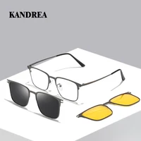 KANDREA Titanium 3 In 1 Magnet Clip Optical Myopia Glasses For Men Polarized Sunglasses Hyperopia Prescription Reading Glasses