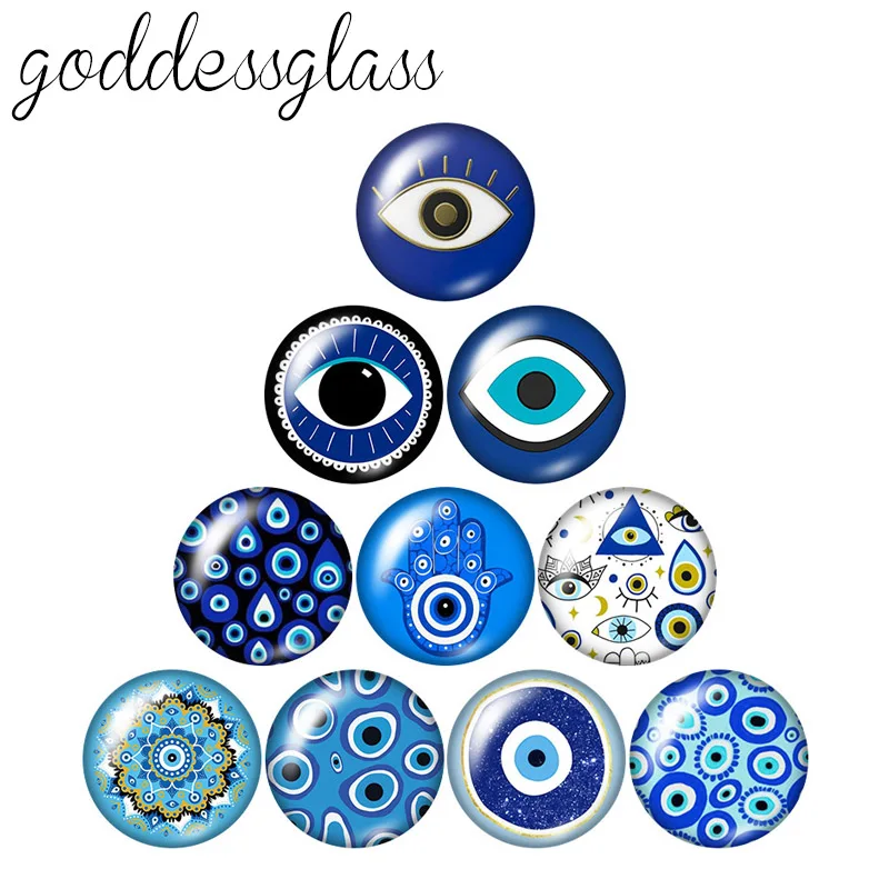 

New Turkish Amulet Blue Evil Eye patterns 10pcs 12mm/18mm/20mm/25mm Round photo glass cabochon demo flat back Making findings