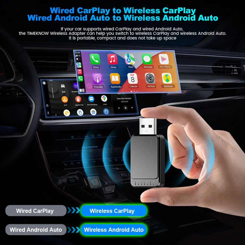 TIMEKNOW 2 in 1  CarPlay  ̴ ڵ  , 5Ghz WiFi Type-C/USB ÷  ÷ Carplay  