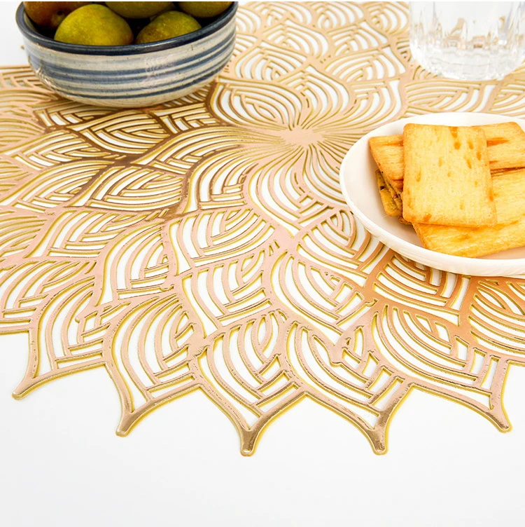 Gold Sunflower Coasters Luxury Pvc Placemats For Table Hotel Soft Insulation Pads Round Placemat Wedding Christmas Home Decor 16 Undefined
