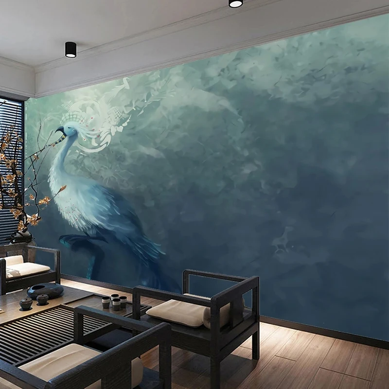 

Custom 3D Mural Wallpaper Creative Abstract Blue Peacock Painting Living Room Restaurant Bedroom Backdrop Decor 3D Art Fresco