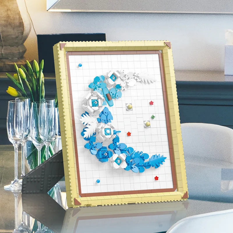 

City Creative Flower 3D Photo Frame Mural Interior Decoration Ornament Building Blocks Bricks Toys Gifts