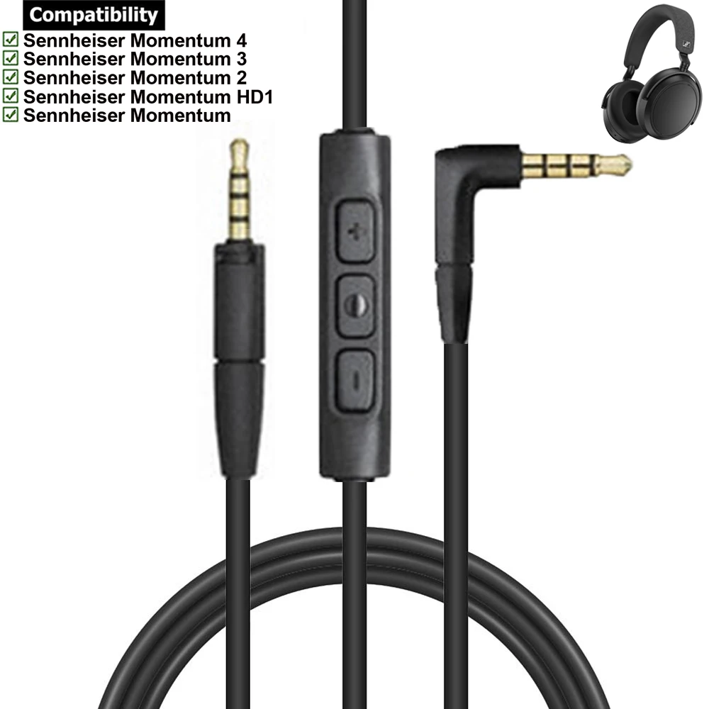 

OFC Replacement Aux 3.5mm PVC Cable Extension Cord For Sennheiser Momentum 4 3 2 1 4.0 3.0 2.0 1.0 HD1 Over On Ear Headphones