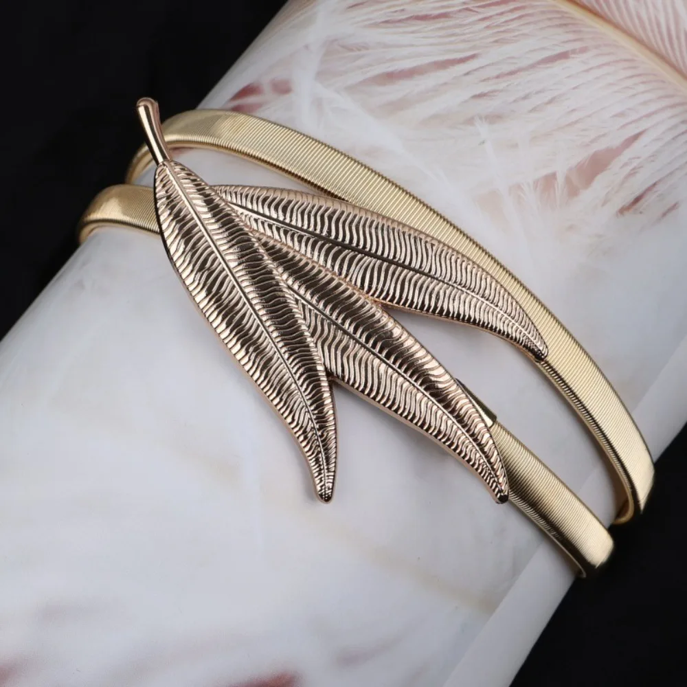 Elegant Gold and Silver Leaf Elastic Waist Belt