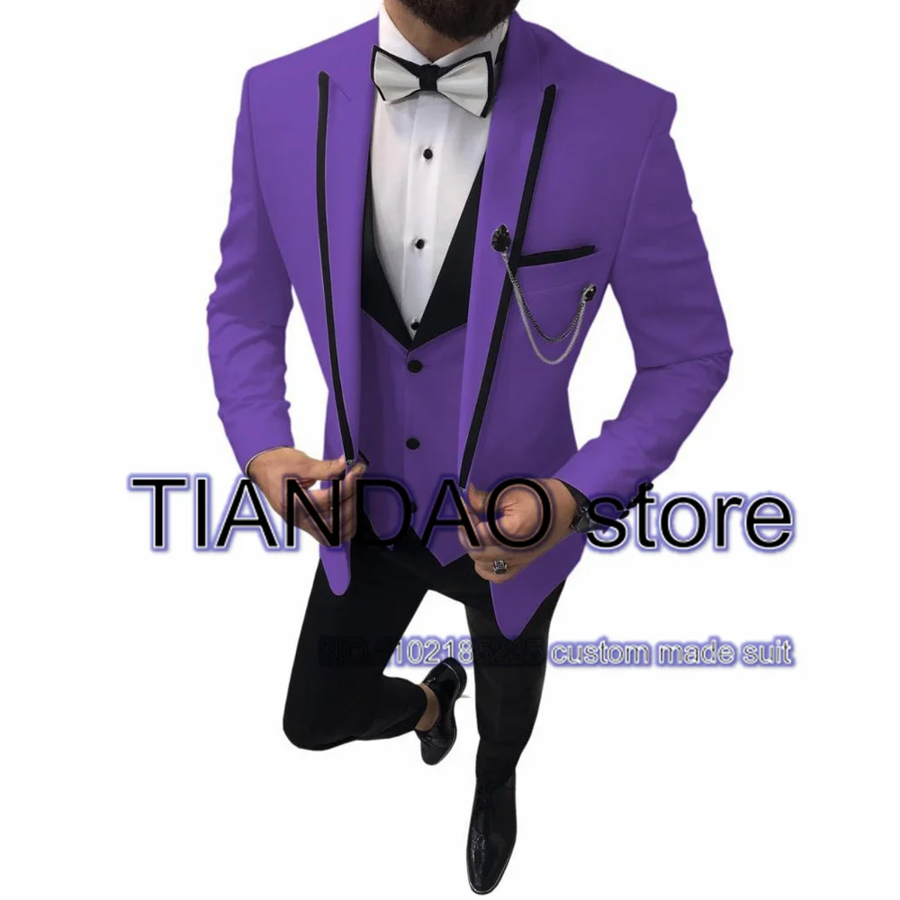 3 Piece Wedding Groom Tuxedo Men Suit Point Lapel Formal Party Blazer Pants Vest Evening Jacket Set costume homme