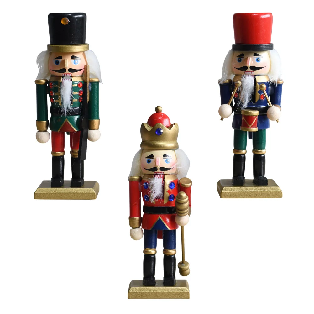 

3 Pcs Nutcracker Walnut Puppet Christmas Decorations Wooden Figures Bamboo Xmas