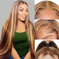 Perruque Lace Front Wig naturelle Remy lisse-Sophia, couleur blond miel, 13x4, 13x6, pre-plucked, à reflets HD 4