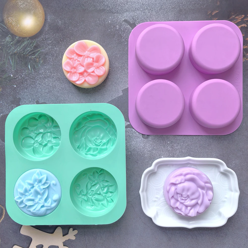 Silicone soap mold 1pc with 4 cavities and different flower shapes suitable for candle making molds