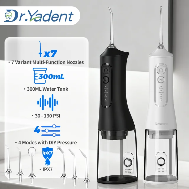 เครื่องทำความสะอาดช่องปากไร้สาย Dr.Yadent YD06 WaterFlosser ความจุ 300 มล. แบบพกพา ชาร์จเร็วด้วย USB-C หัวฉีดน้ำ 7 แบบ 4 โหมด กันน้ำระดับ IPX7 1