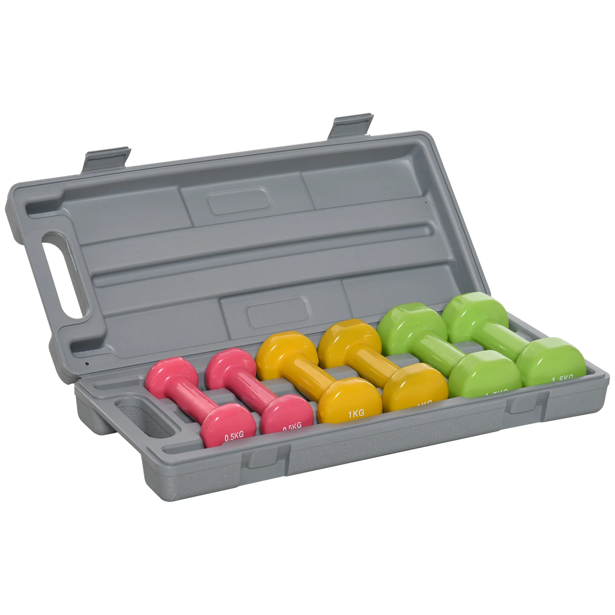 Homcom set of 6 hexagonal dumbbells 3 pairs 1 5 kg 1 kg 0 5 kg for