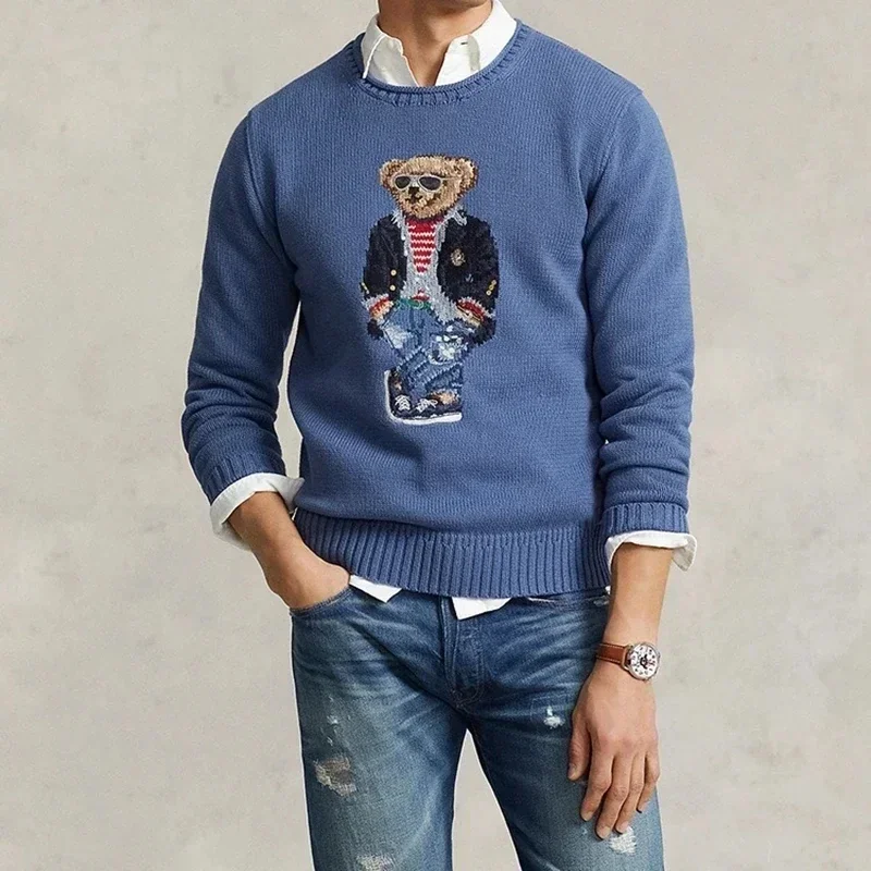 

RL 2024 New Men's Cotton Spring Sweater Casual Ins Knitted Female Clothing Bear Wool Cardigan Fashion England style Pullovers