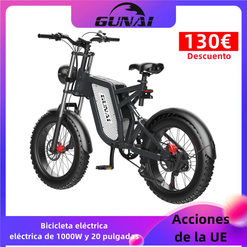 Eu Stock 1000W Bici Elettrica, Gunai 20 Pollici Fuoristrada Fatbike Tipo, 48V 25Ah Batteria Rimovibile Mountain Bicicletta Elettrica Moto