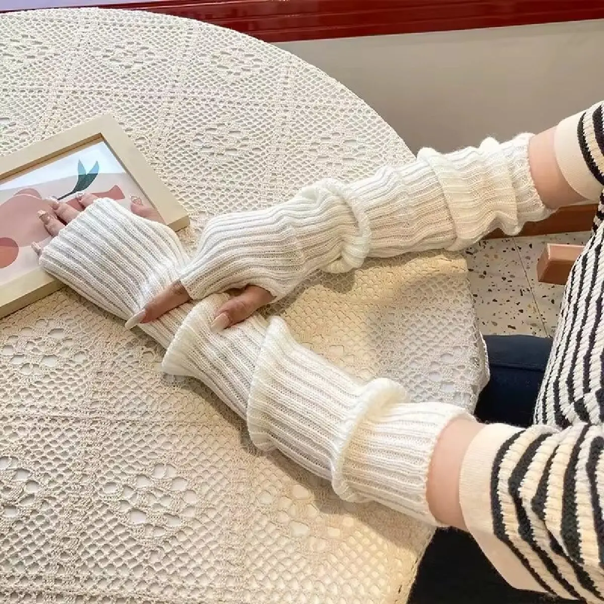Fingerless Mittens Women Knitted Gloves Winter Arm Warmers 4