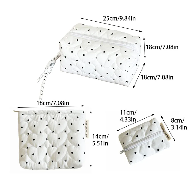 Gesteppte Kosmetiktasche mit Punkten für Damen und Mädchen, klein und groß, Lippenstifttasche, Kosmetikbeutel, tragbare Mini-Geldbörse, Münztasche, rein_voghion.com