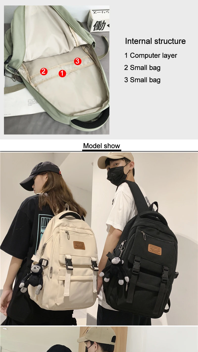 Korean new nylon Women's Backpack large-capacity fashion travel bag ULzzang Harajuku couple Schoolbag Y2K Backpack for Teenager