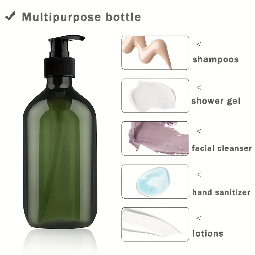 4 Bottiglie Vuote Da 500 Ml Con Pompa | Plastica Marrone/verde, Dispenser Per Sapone E Lozioni, BPA Free E Protezione UV - 4